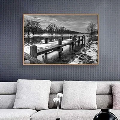 Floating Framed Canvas Wall Art for Living Room, Bedroom Black and White Bridge Canvas Prints for Home Decoration Ready to Hang – 24×36 inches