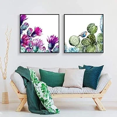 Floating Framed Canvas Wall Art for Living Room, Bedroom Green Plant Cactus Canvas Prints for Home Decoration Ready to Hang – 24