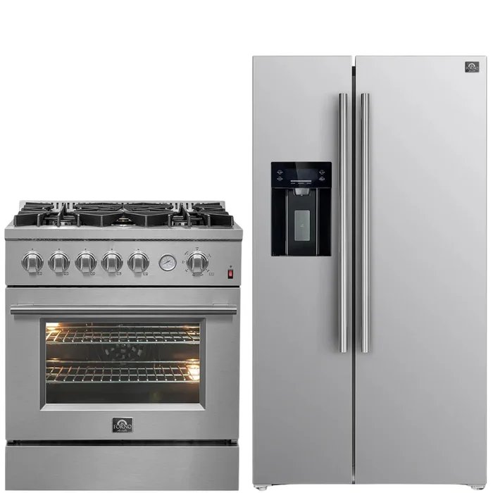 FORNO Appliance Package – 30″ Gas Range with Griddle and 36″ Refrigerator with Ice Maker, FBDL-020-03-CAUS