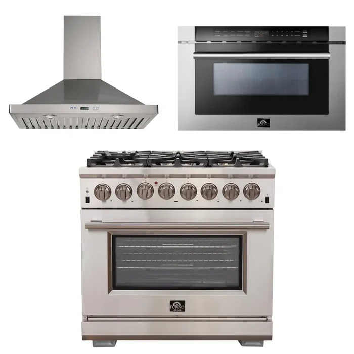 FORNO Appliance Package – 36 Inch Gas Burner/Electric Oven Pro Range, Wall Mount Range Hood, Microwave Drawer, AP-FFSGS6187-36-W-3