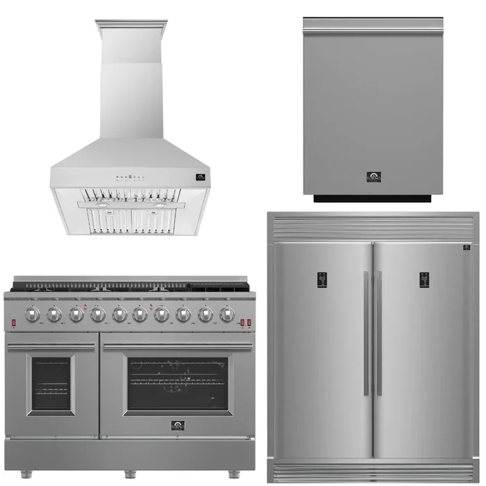 FORNO Appliance Package – 48″ Gas Range, Range Hood, 60″ Refrigerator, Dishwasher, AP-FFSGS6244-48-20