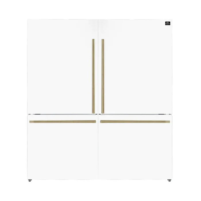 FORNO Espresso Milano 62″ 34.4 cu. ft. Side-By-Side Refrigerator with Ice Maker in White with Antique Brass Accents, FFFFD1787-60WHT