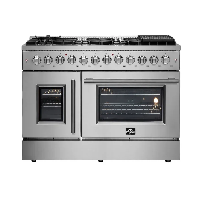 FORNO Galiano 48″ 6.58 cu. ft. Dual Fuel Range with French Door in Stainless Steel, FFSGS6356-48