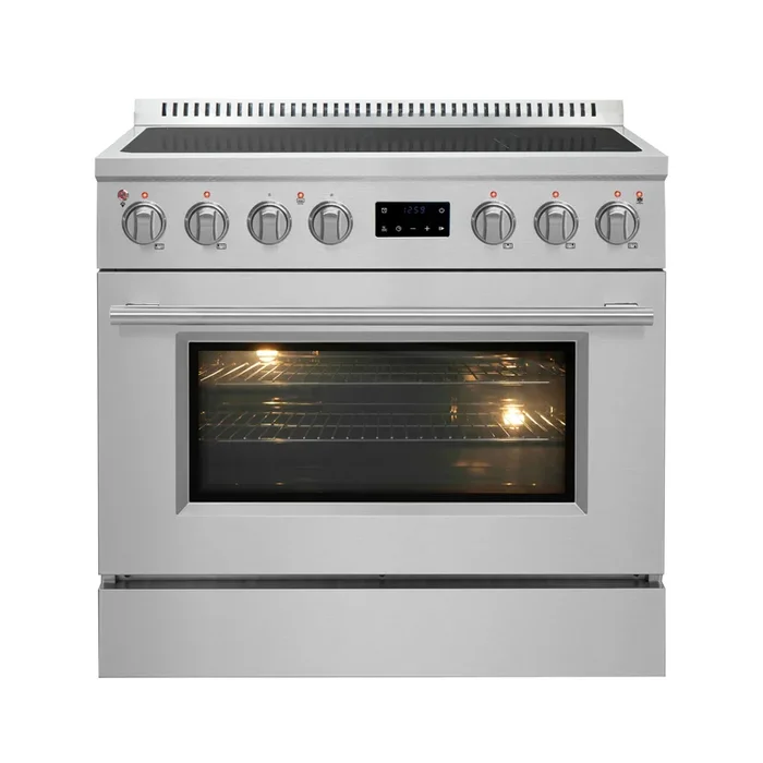 FORNO Torino 36″ 5.36 cu. ft. Induction Range with True Convection, Air Fry and Sous Vide in Stainless Steel 240V, FFSIN0936-36