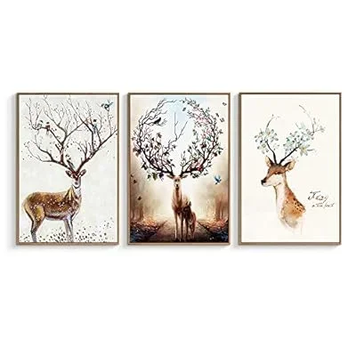 Framed Canvas Wall Art for Living Room, Bedroom Deer Collection Canvas Prints for Home Decoration Ready to Hanging – 24