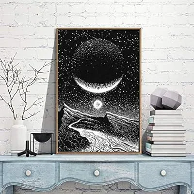 Framed Canvas Wall Art for Living Room, Bedroom Moon Canvas Prints for Modern Home Decoration Ready to Hang – 24