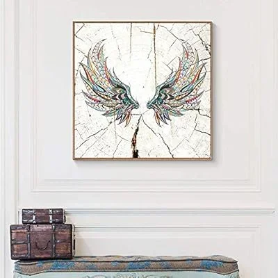 Framed Canvas Wall Art for Living Room, Bedroom Wood Panel Wings Illustration Canvas Prints for Home Decoration Ready to Hang – 16×16 inches