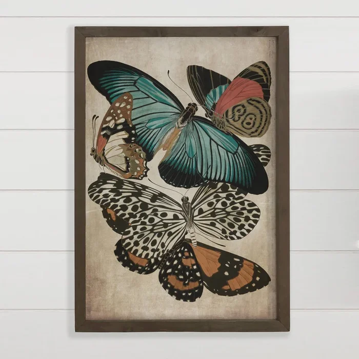 French Butterflies – Framed Nature Canvas Art – Farmhouse