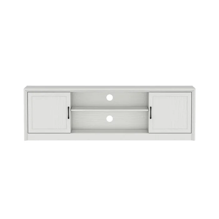 FUFU&GAGA 2-Door TV Stand with Black Metal Handles, White Wood Grain Finish (70.9″W x 15.7″D x 21.7″H),White