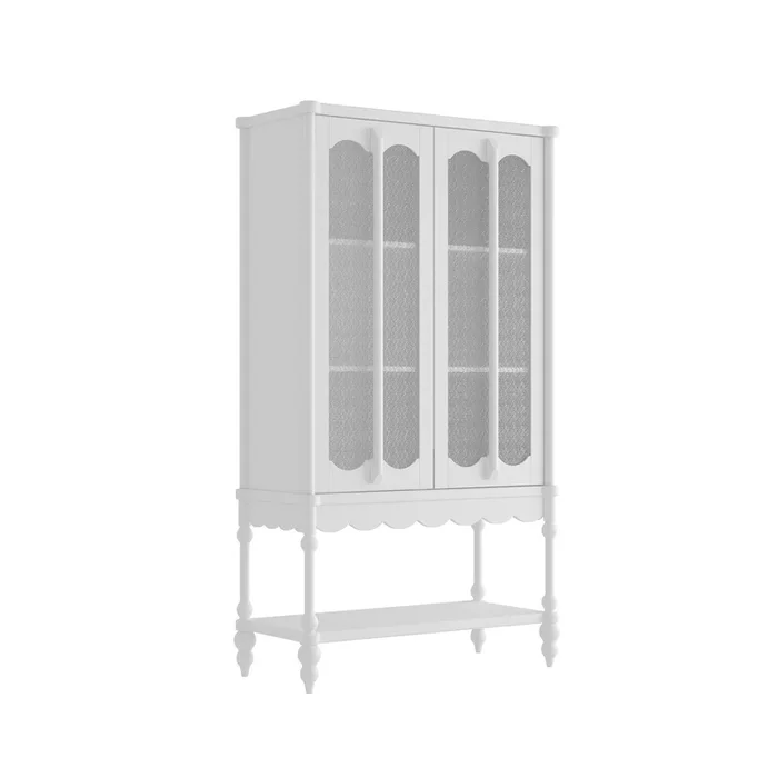 FUFU&GAGA Elegant White Food Pantry Cabinet – 2 Glass Doors & Open Shelf Storage, Sturdy MDF Kitchen Storage Cabinet (34.6″ W x 15.7″ D x 62.2″ H), White