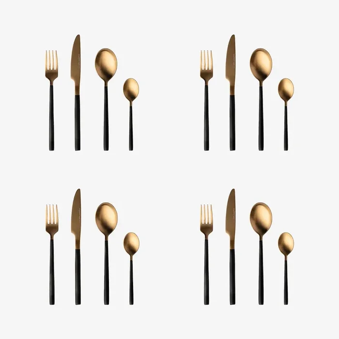 Gem Flatware Set – Black / Gold – Set of 16 by BergHOFF