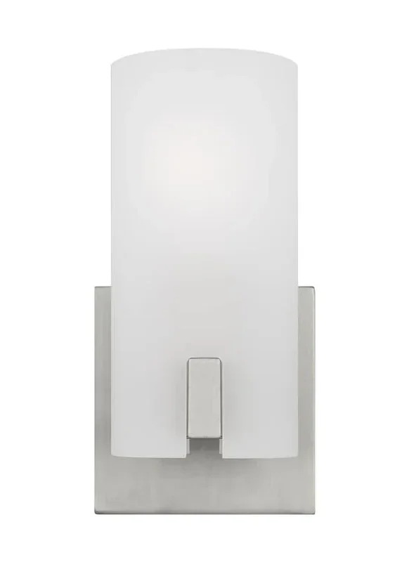 Generation Lighting Drew And Jonathan Scott Rhode 1-Light Small Bath Vanity Wall Sconce In Brushed Steel Finish With Etched Glass Shade (DJV1101BS)