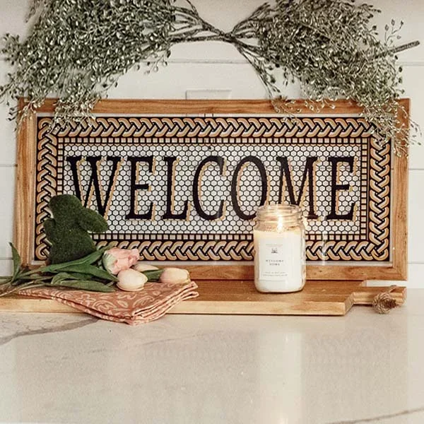 Glass Welcome Sign with Wood Frame – Decor Steals