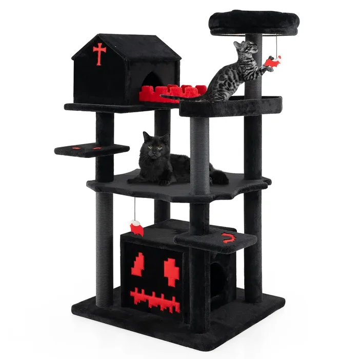 Gothic Cat Tree Tall Cat Tower 6-Tier Cat Activity Center with Coffin Bed