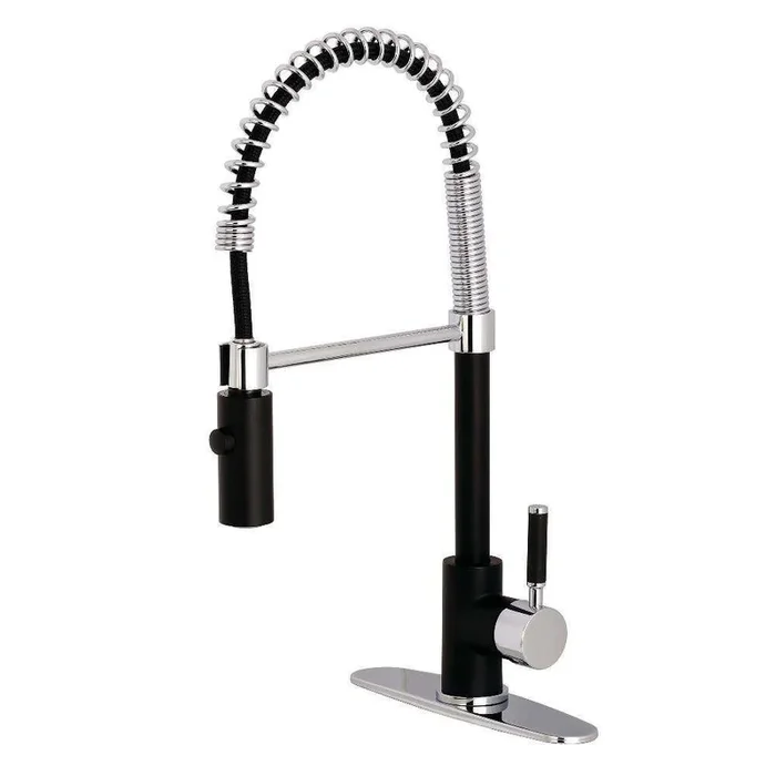 Gourmetier LS8777DKL Kaiser Single-Handle Pre-Rinse Kitchen Faucet, Matte Black/Polished Chrome