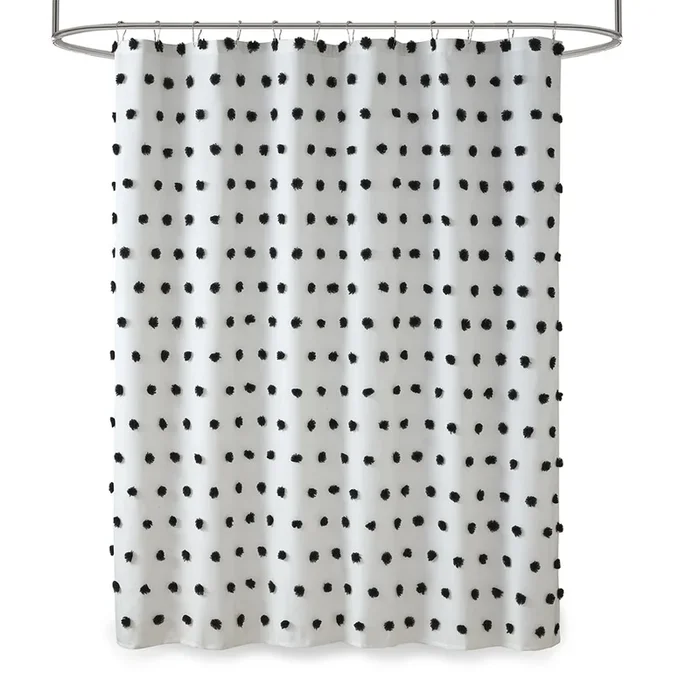 Gracie Mills Albert Polka Dots Casual Shower Curtain with All over pom pom