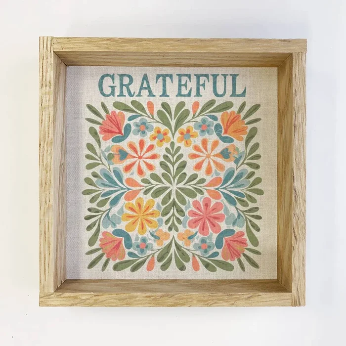 Grateful Flowers – Flower Collage Canvas Art – Wood Framed