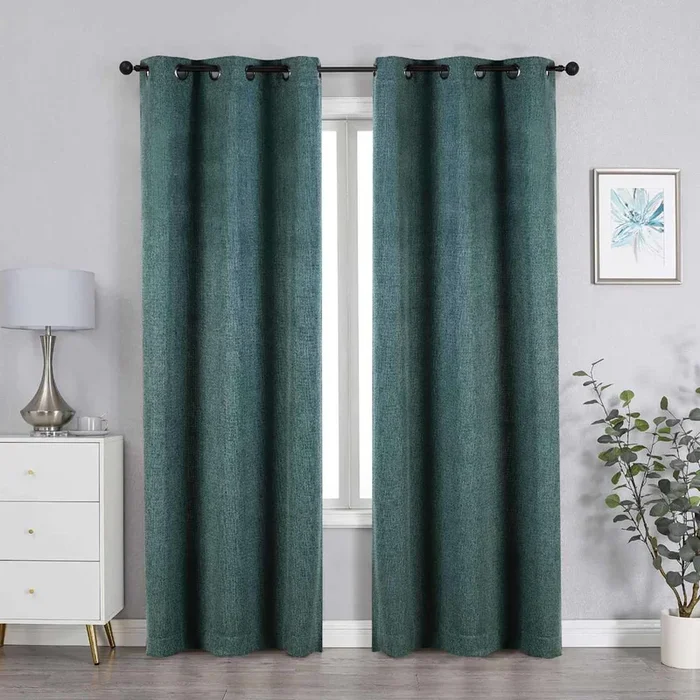 Green Textured Jacquard Light Filtering Grommet Curtain Panel, 84″