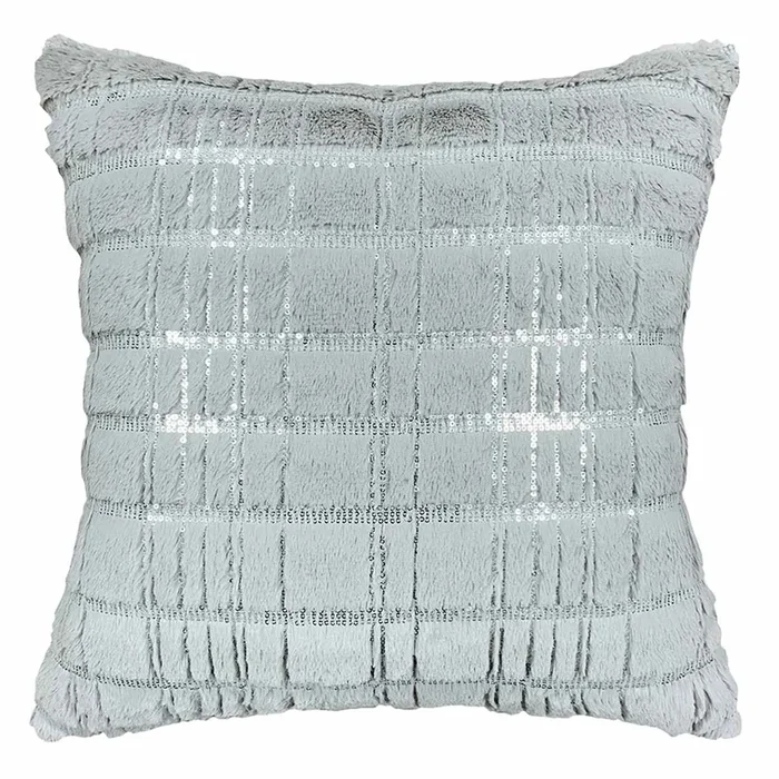Grey Glittered Plush Grid Throw Pillow, 18″