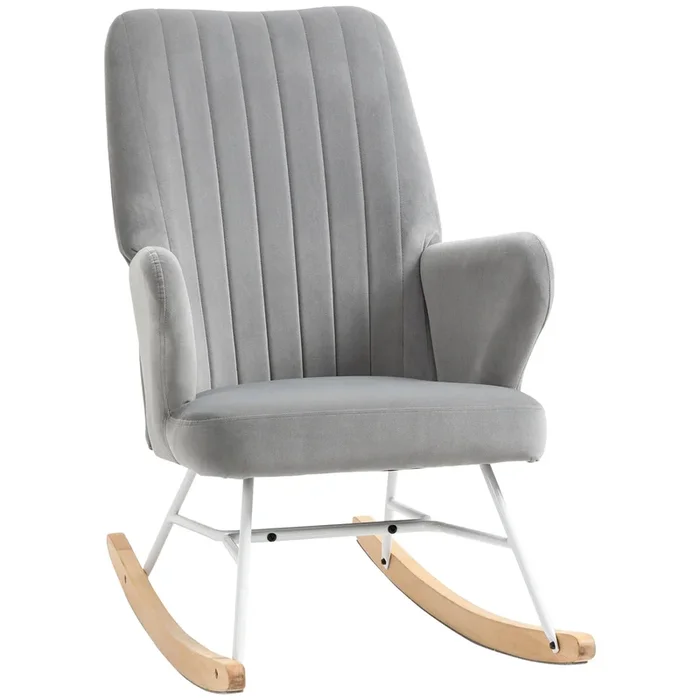 Grey Nursery Seater: Modern Wingback Rocking Accent Chair