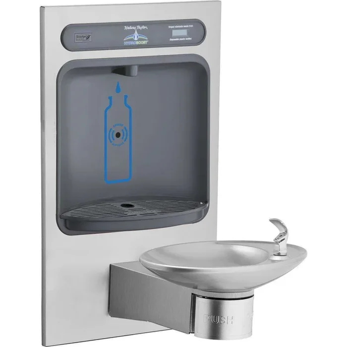 Halsey Taylor HydroBoost Bottle Filling Station, & Integral OVL-II Fountain, Non-Filtered Non-Refrigerated Stainless HTHB-OVLEBP-I