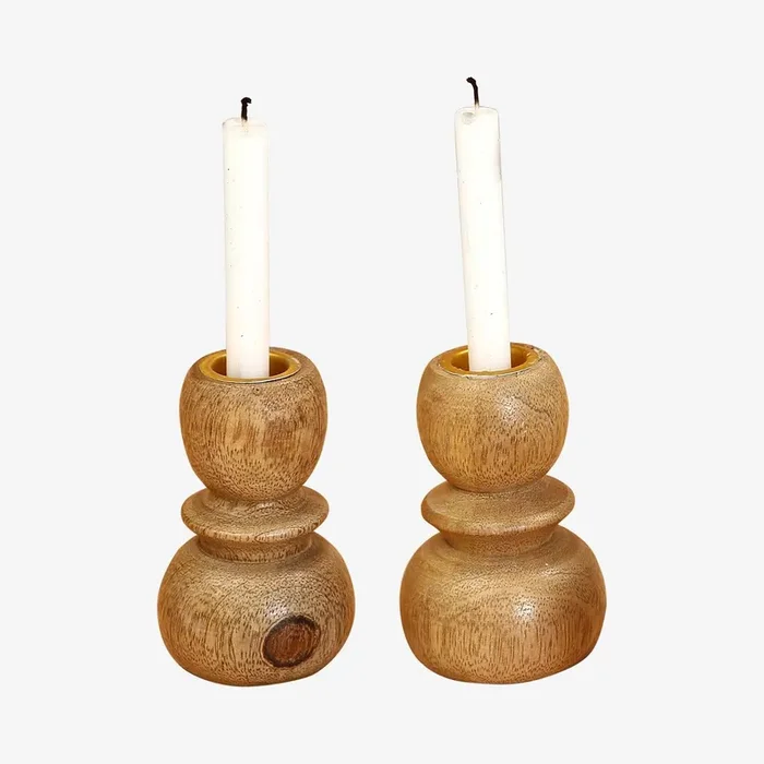 Handmade Mango Wood Candle Holders – Set of 2 by Casa Amarosa