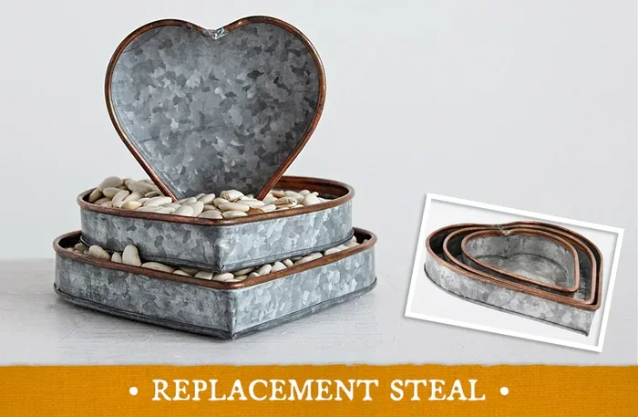 Heart Shaped Galvanized Metal Tray with Copper Rim, Set of 3 – Decor Steals