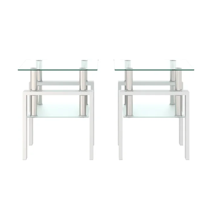 Hivvago 2 pcs Modern Design Coffee Table Tempered Glass End Table Night Stand