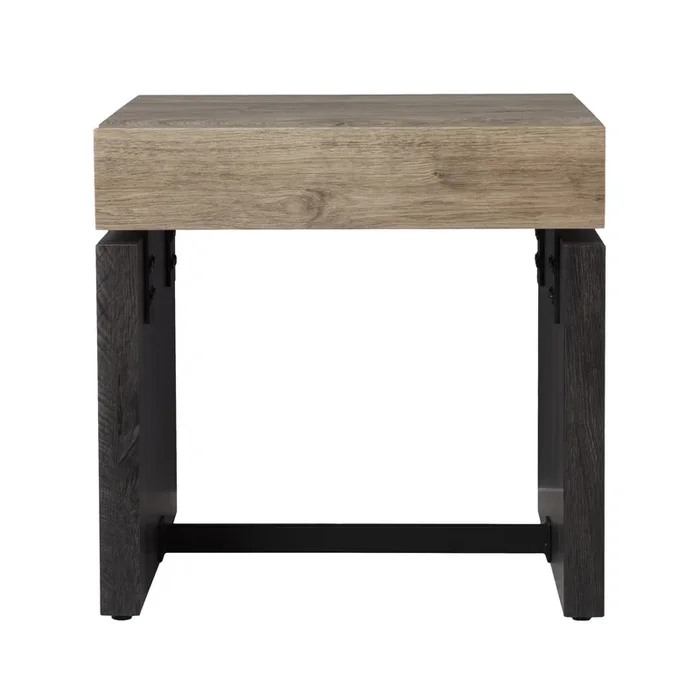 Hivvago 20 Inch Natural Wood Manufactured Wood And Iron Square End Table