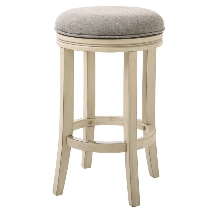 Hivvago 25 Inch Gray and Ivory Fabric and Solid Wood Backless Counter Height Swivel Bar Chair
