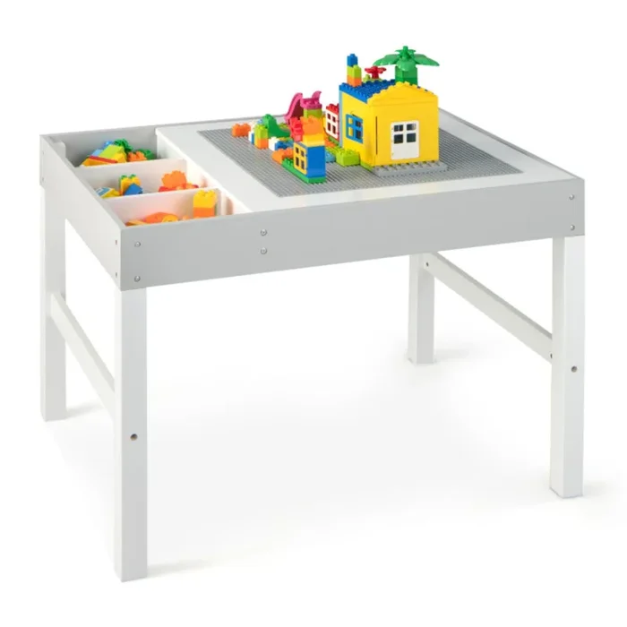Hivvago 3 in 1 Wooden Kids Table with Storage and Double-Sided Tabletop