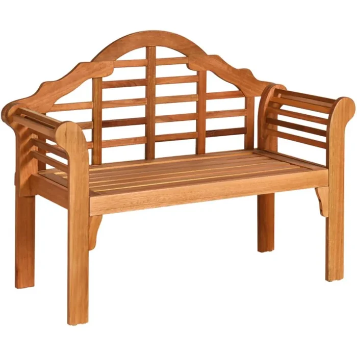 Hivvago 49 Inch Eucalyptus Wood Outdoor Folding Bench with Backrest Armrest for Patio Garden