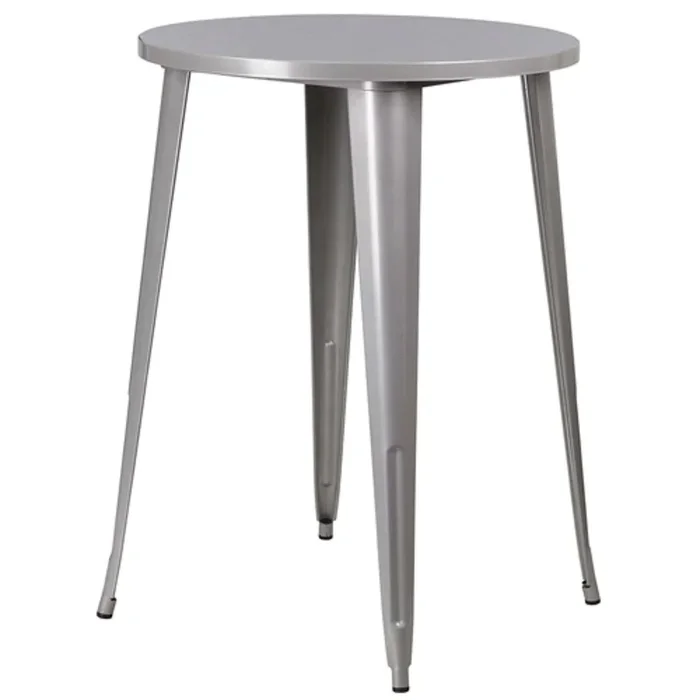 Hivvago Outdoor 30 inch Round Metal Cafe Bar Patio Table in Silver