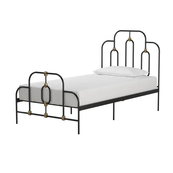 Hivvago Twin size Farmhouse Adjustable Height Platform Bed in Black Gold Metal Finish