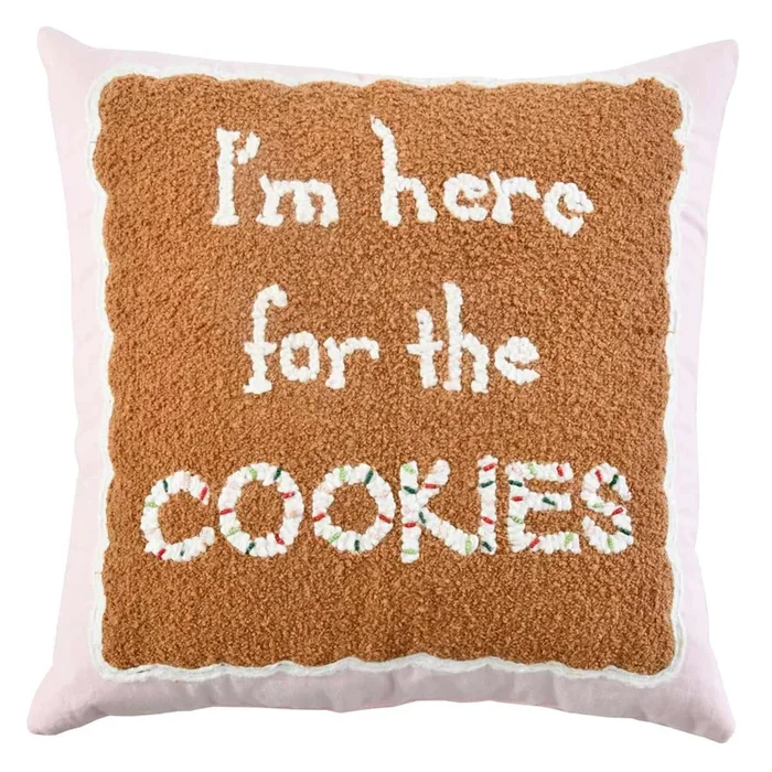 I’m Here for the Cookies Embroidered Throw Pillow, 18″