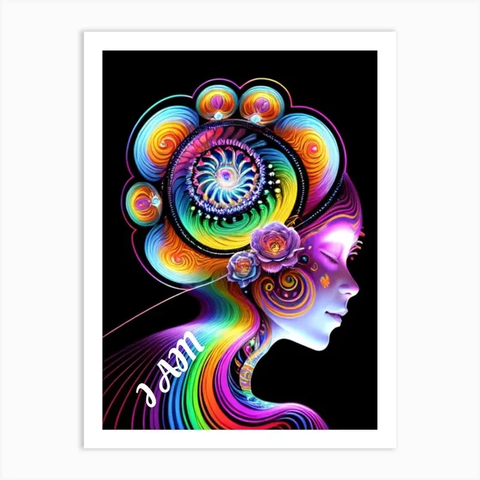 “I AM” Psychadelic AI Art Print by KRene’ Dancing on Canvas