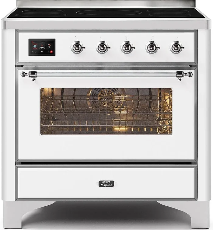 ILVE Majestic II 36″ Induction Range with Element Stove and Electric Oven in White with Chrome Trim, UMI09NS3WHC