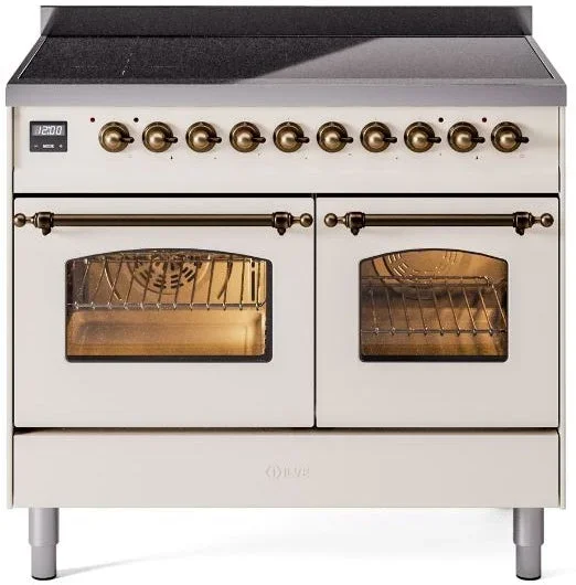 ILVE Nostalgie II 40″ Induction Range with Element Stove and Electric Oven in Antique White with Bronze Trim, UPDI406NMPAWB