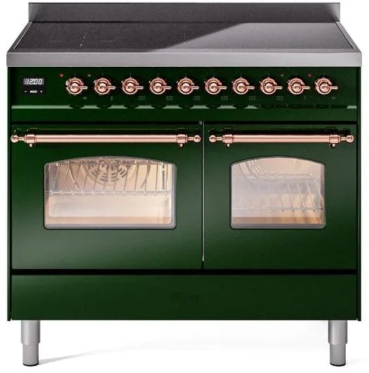 ILVE Nostalgie II 40″ Induction Range with Element Stove and Electric Oven in Emerald Green with Copper Trim, UPDI406NMPEGP