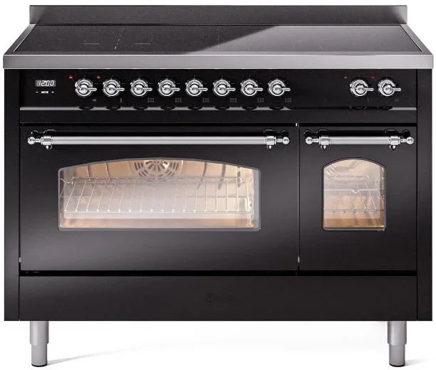 ILVE Nostalgie II 48″ Induction Range with Element Stove and Electric Oven in Black with Chrome Trim, UPI486NMPBKC