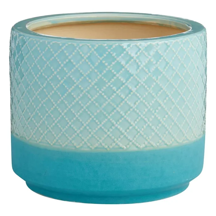 Indoor Blue Reactive Glaze Diamond Pot, Medium