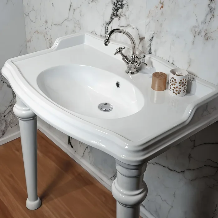 Isabella Collection 40 ” Rectangular Console Sink with integrated oval bowl, backsplash and ceramic leg support