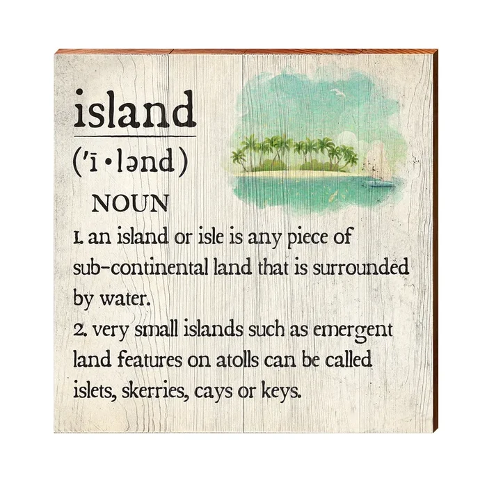 Island Definition Wooden Sign | Wall Art Print on Real Wood | Coastal Nautical Tropical Beach House Home Decor