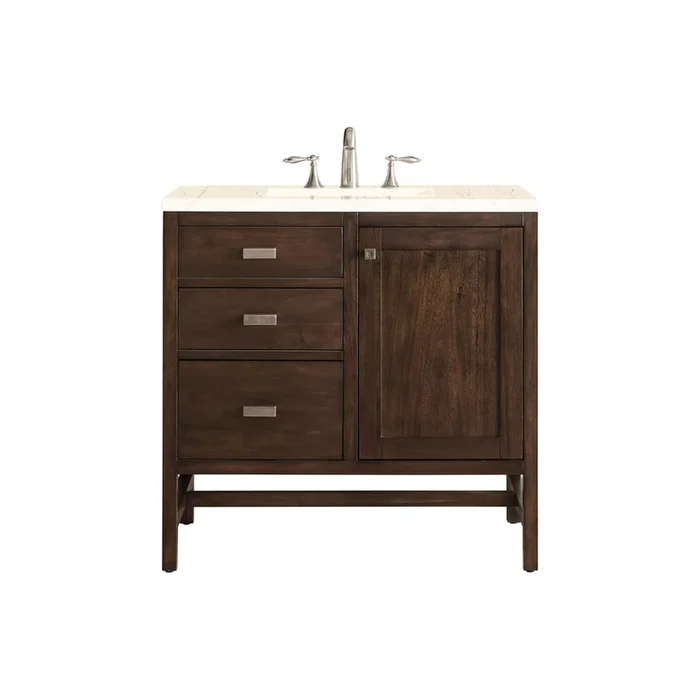 James Martin Vanities 36 Single Vanity Cabinet, Mid Century Acacia, w/ 3 CM Eternal Marfil Quartz Top