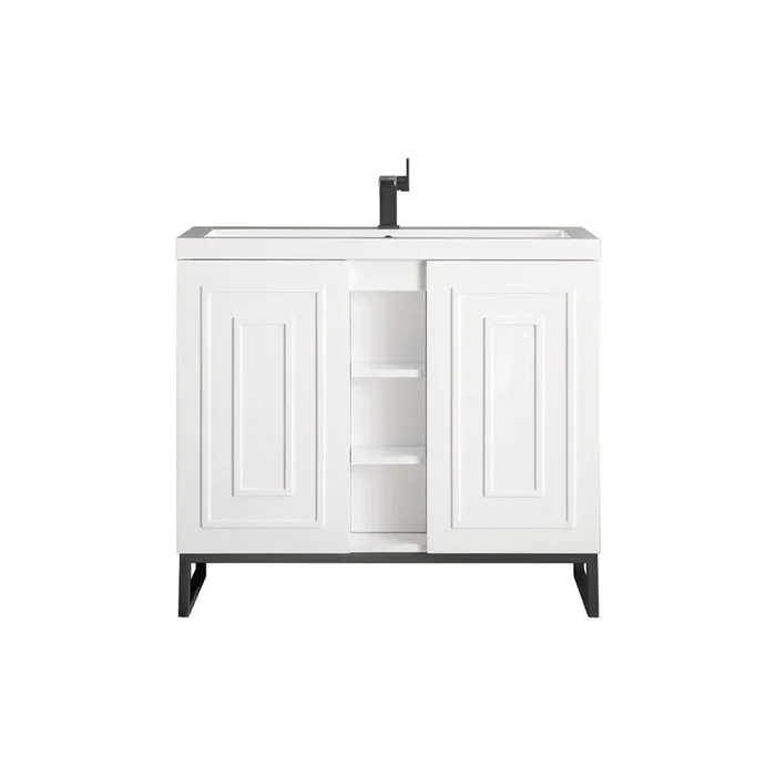 James Martin Vanities 39.5 Single Vanity Cabinet, White, Matte Black w/White Composite Countertop