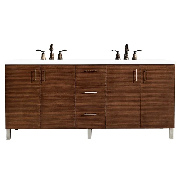 James Martin Vanities 72 Double Vanity, American Walnut w/ 3 CM White Zeus Quartz Top