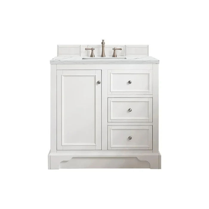 James Martin Vanities De Soto 36 Single Vanity, Bright White, w/ 3 CM Ethereal Noctis Quartz Top