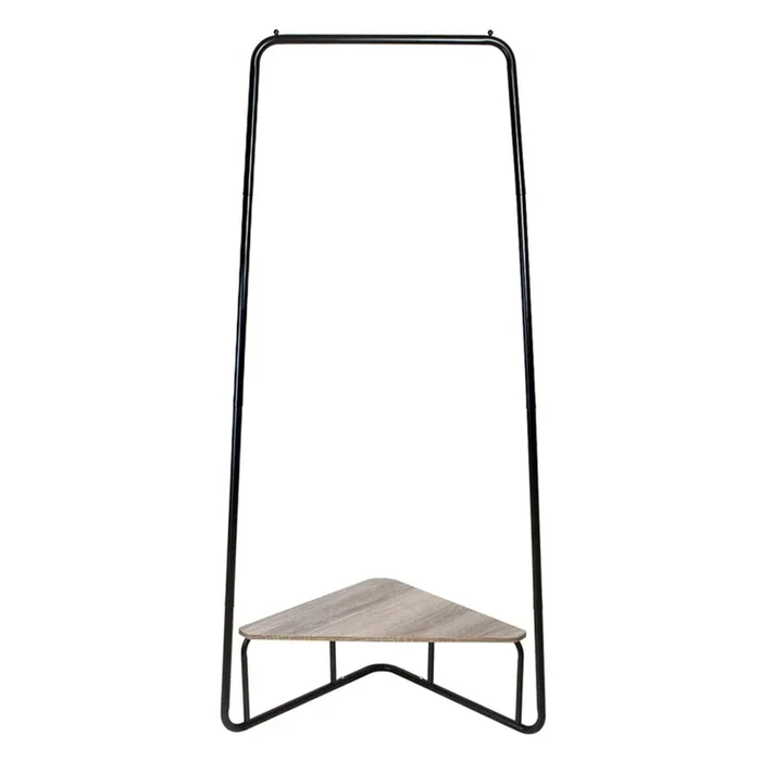 Jami Corner Black Garment Rack with Brown Shelf