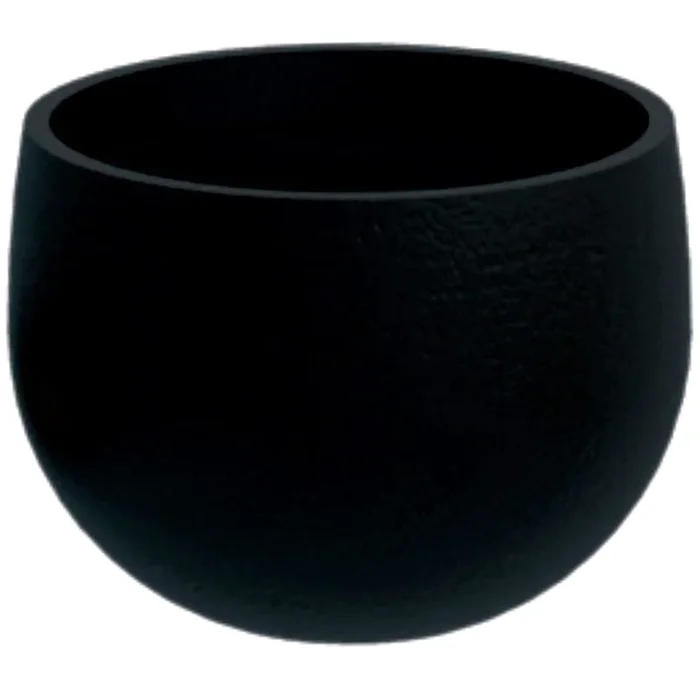 Japi All-Weather Black Round Rustic Planter, Large