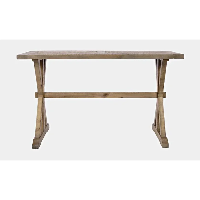 Jofran Carlyle Crossing Modern Rustic Distressed Solid Wood Sofa Table with Trestle